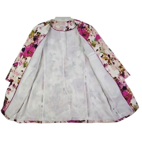 Liz Claiborne ~Woman Size L~ Burgundy/Pink Floral Lond Open Front Blazer Lined. - Picture 7 of 16